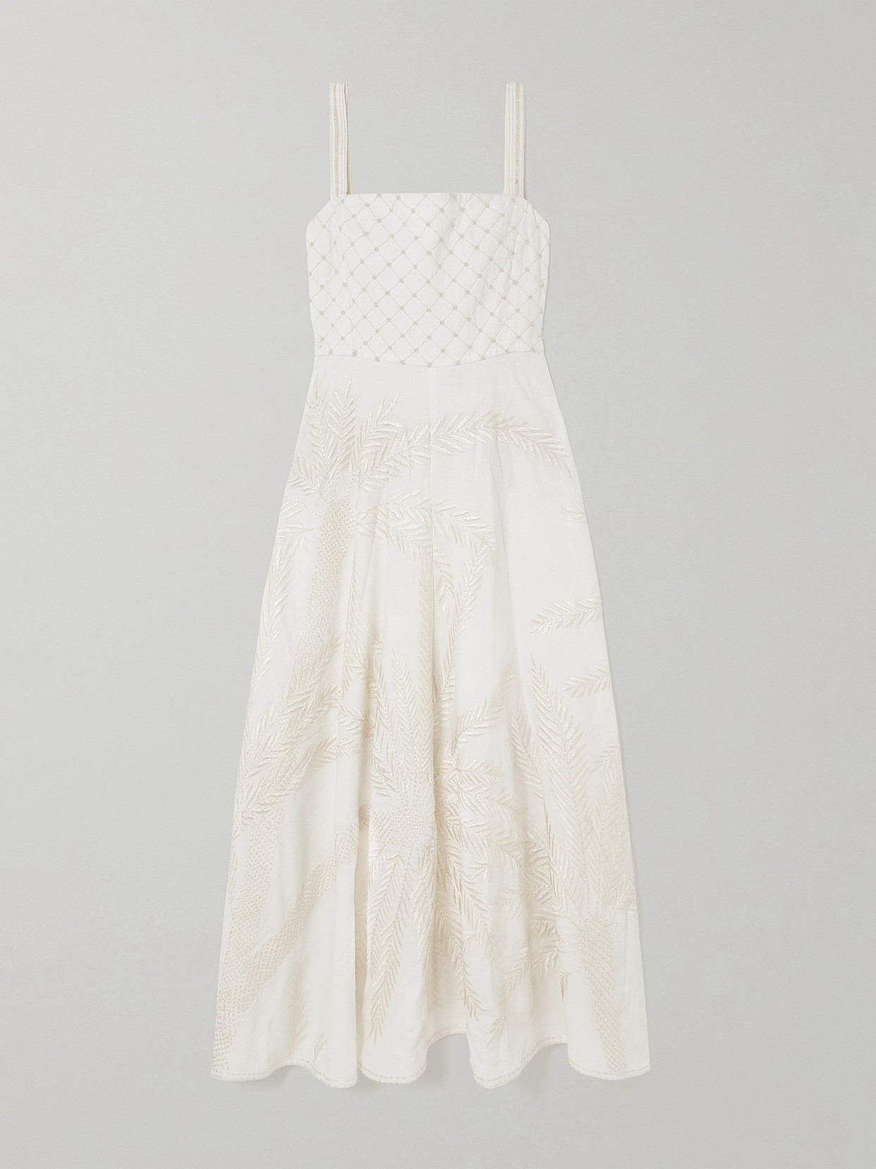 Emporio Sirenuse - Anabel Bead-embellished Embroidered Ramie And Linen-blend Midi Dress - White