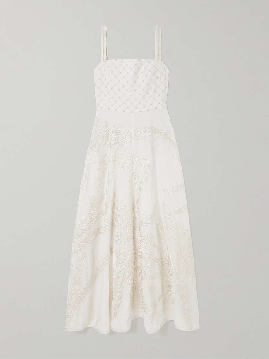 anabel bead-embellished embroidered ramie and linen-blend midi dress