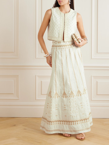 Emporio Sirenuse Clara Palm bead-embellished embroidered ramie and linen-blend vest