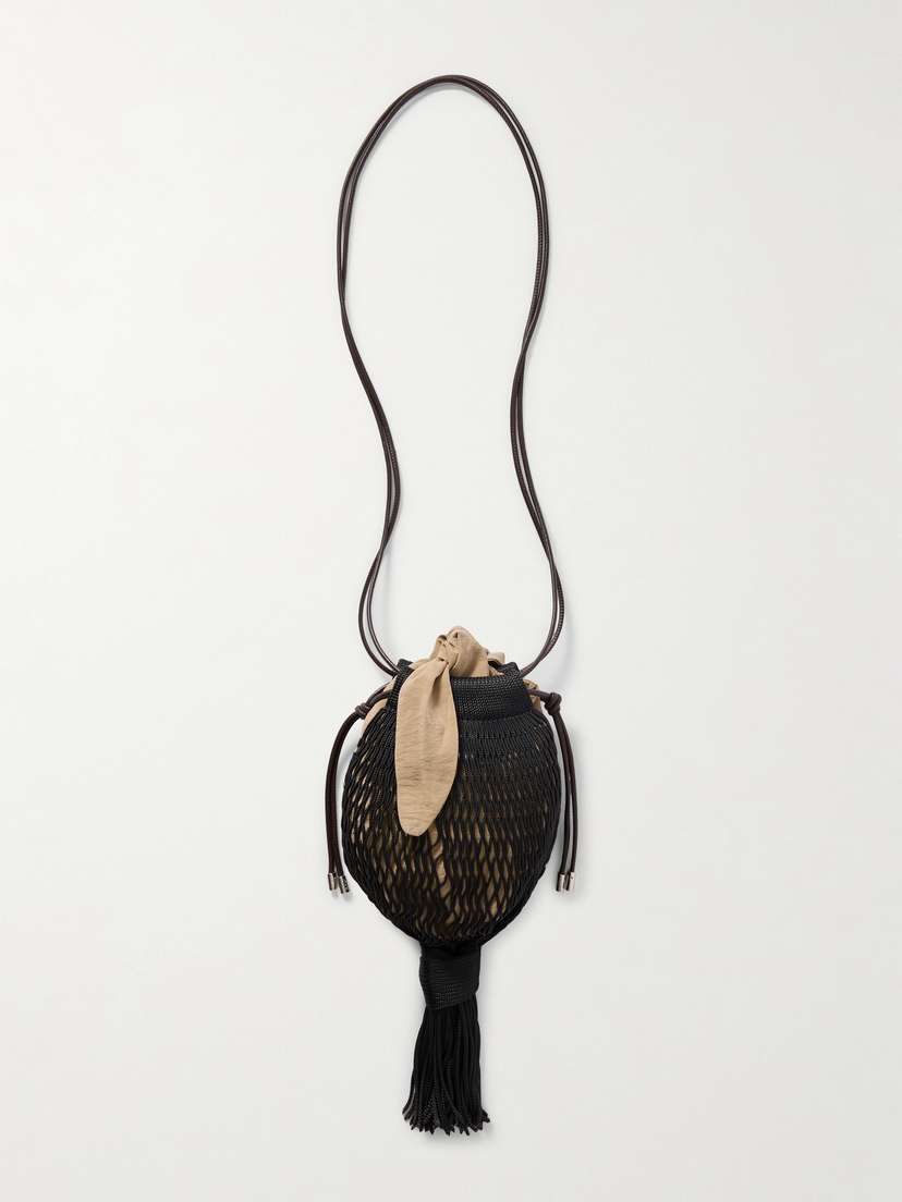 Lemaire + Filt 1860 Octopus Leather-trimmed Tasseled Macramé Shoulder Bag