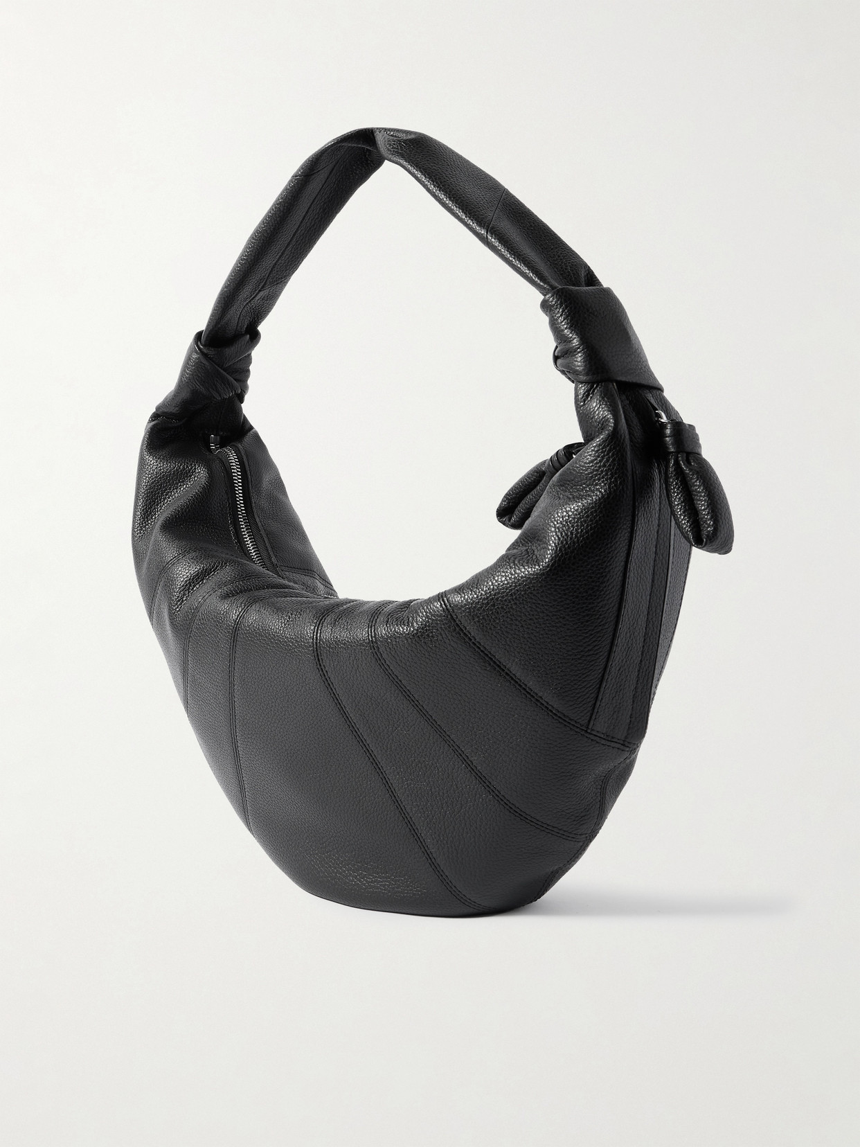 Lemaire Fortune Croissant Paneled Textured-leather Shoulder Bag In Black