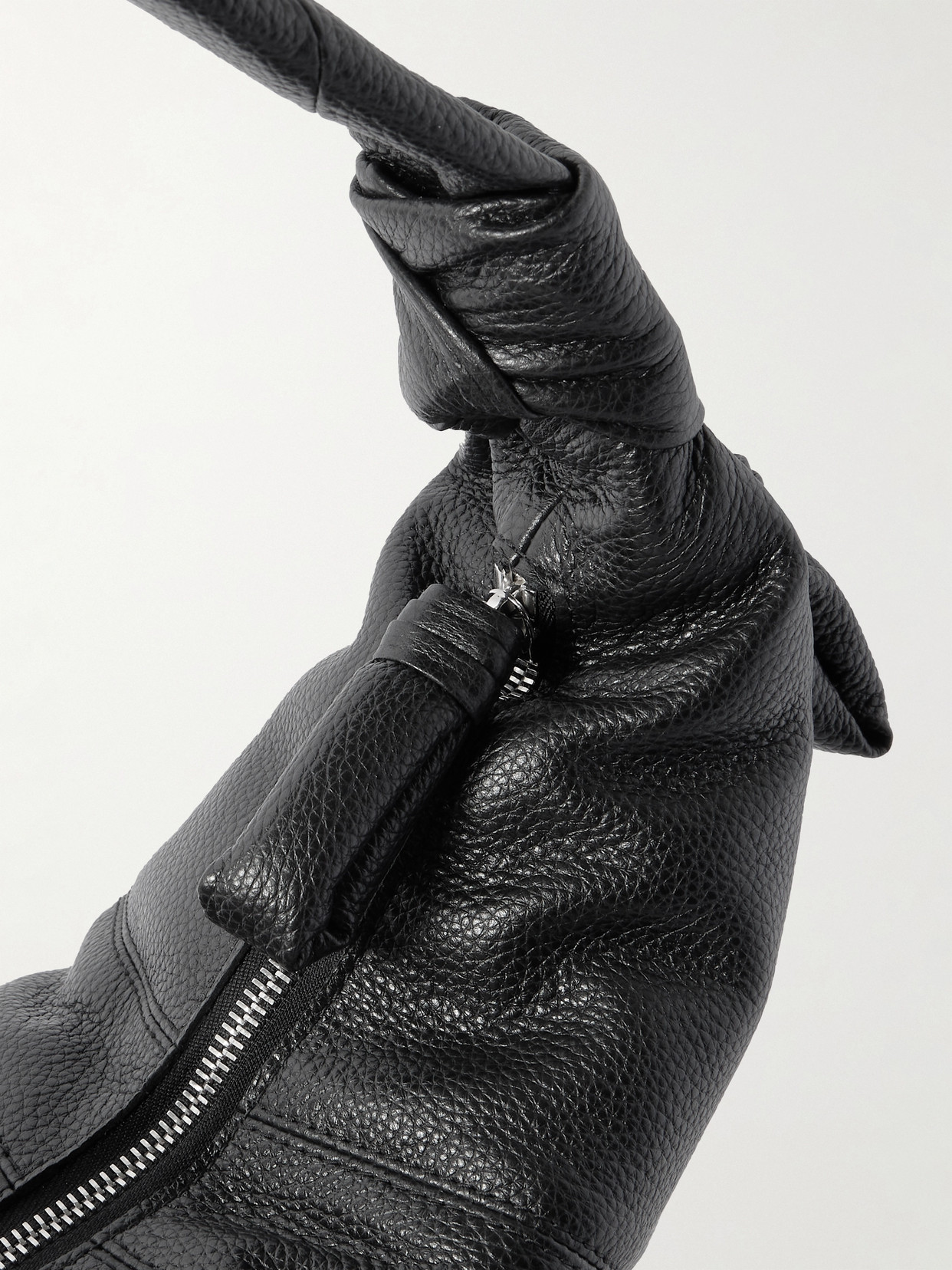 Lemaire Fortune Croissant Paneled Textured-leather Shoulder Bag In Black