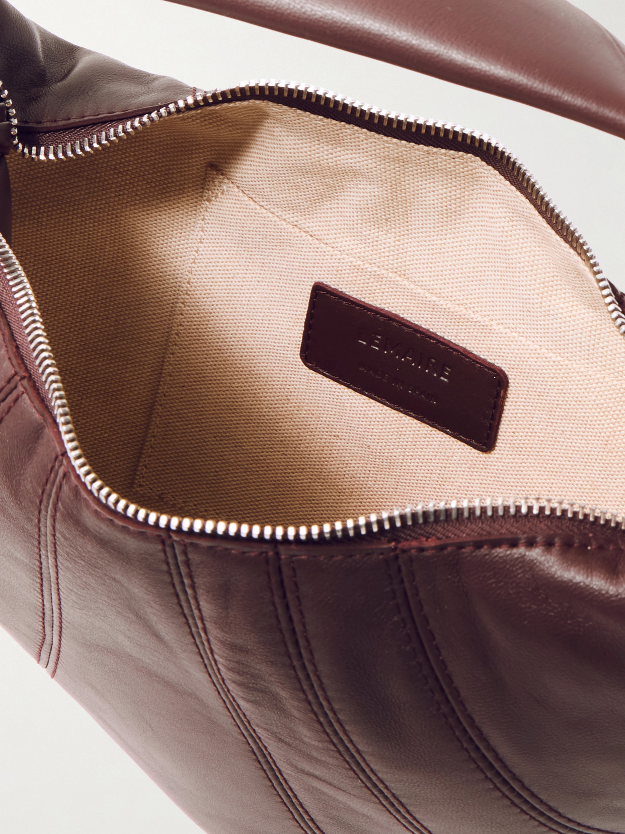 Lemaire Mini Fortune Croissant Paneled Leather Shoulder Bag In Brown