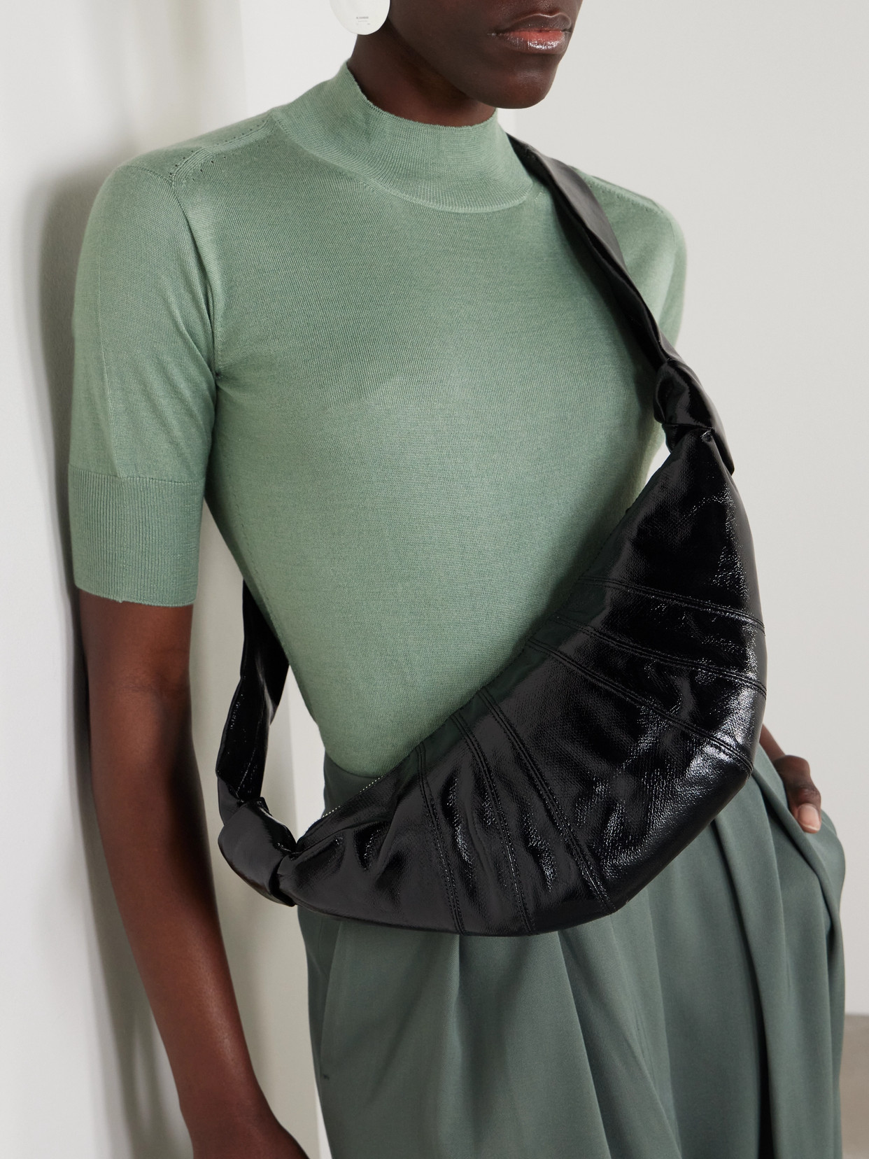 Lemaire Womens Truffle Croissant Small Coated-cotton Shoulder Bag In Black