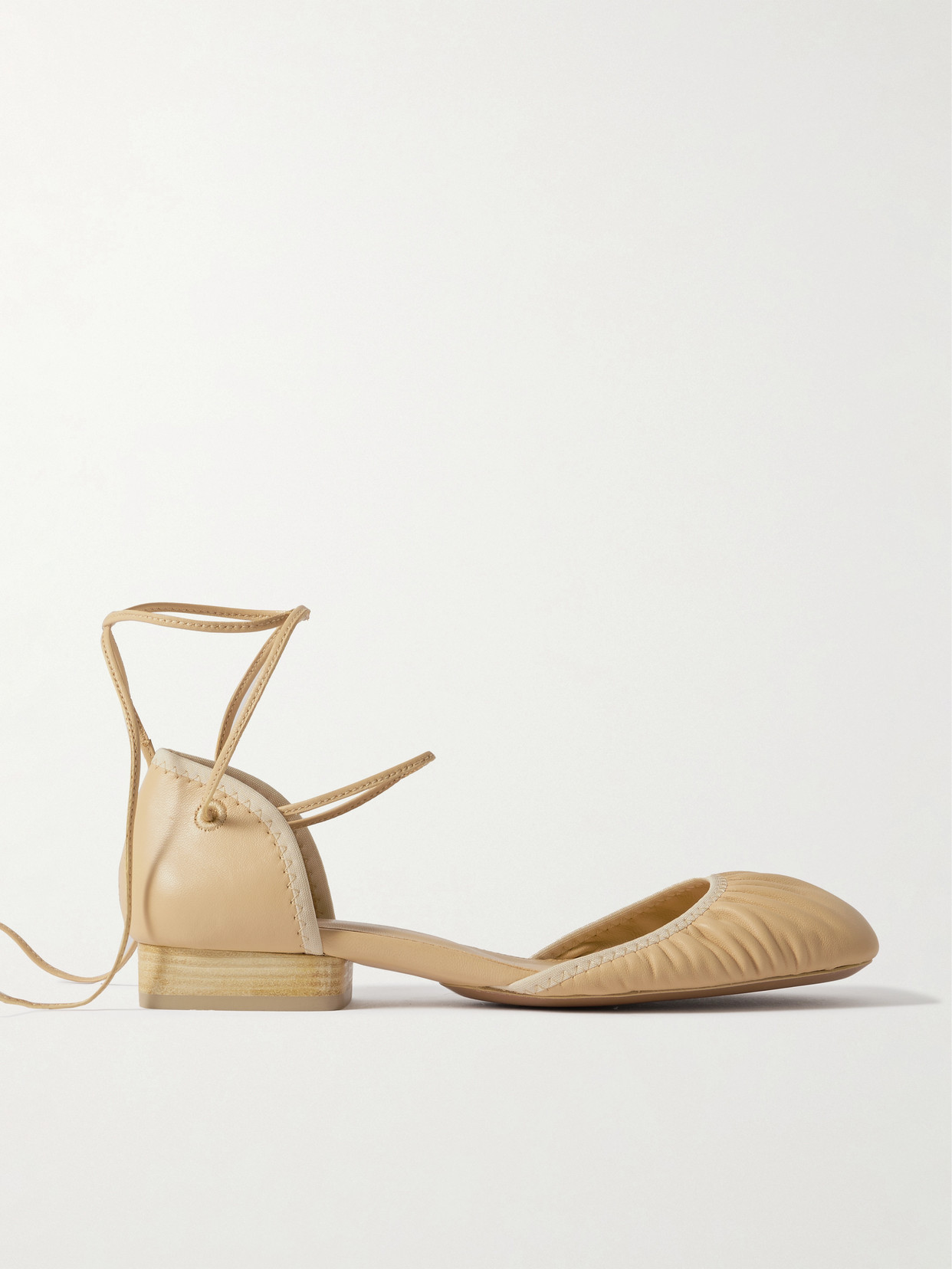 Lemaire Ruched Leather Ballet Flats In Cream