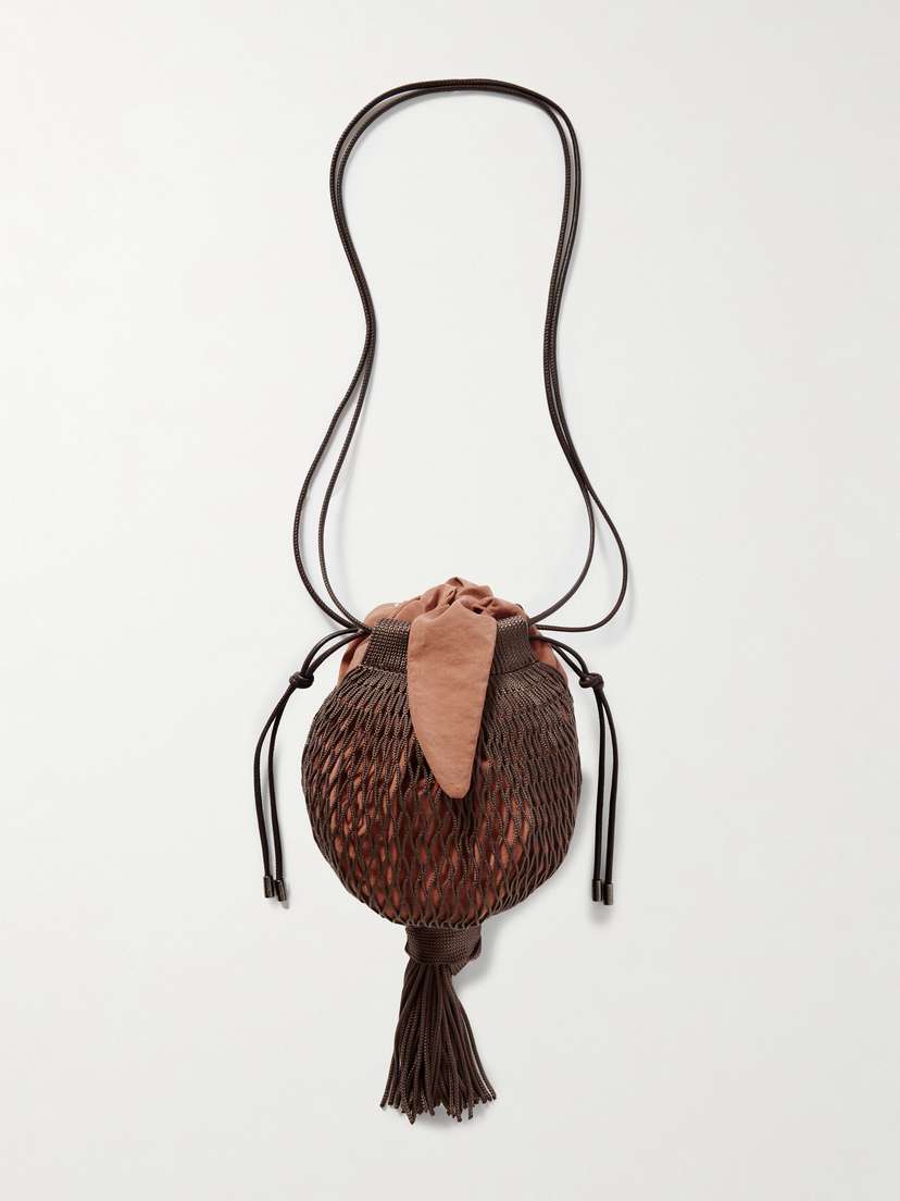 Lemaire + Filt 1860 Octopus Leather-trimmed Tasseled Macramé Shoulder Bag