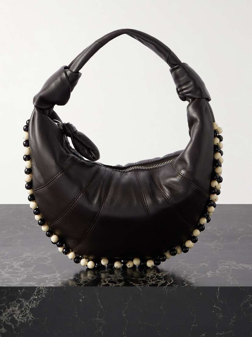 Lemaire Mini Fortune Croissant Bead-embellished Paneled Leather Shoulder Bag