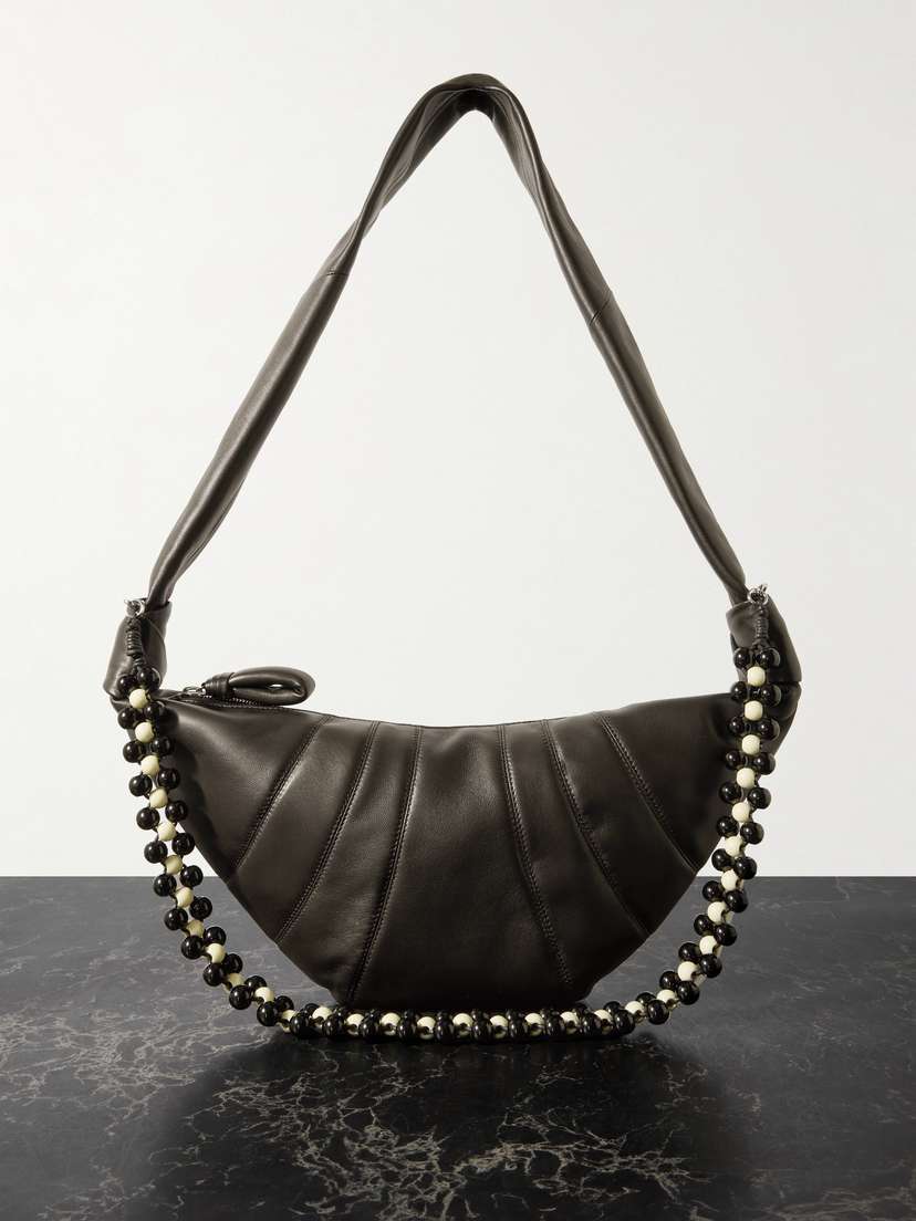 Lemaire Croissant Medium Bead-embellished Textured-leather Shoulder Bag