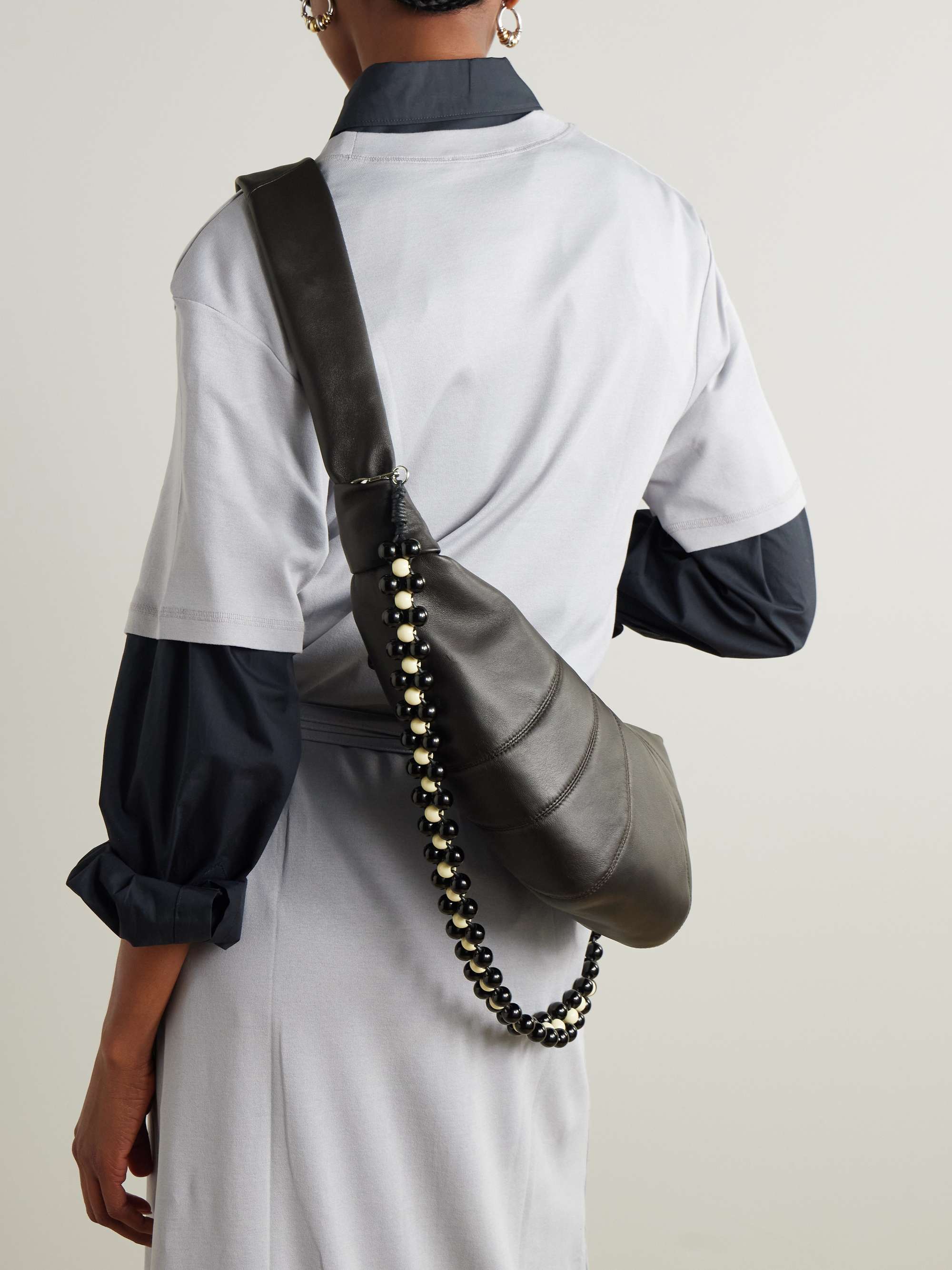 LEMAIRE Croissant medium bead-embellished textured-leather