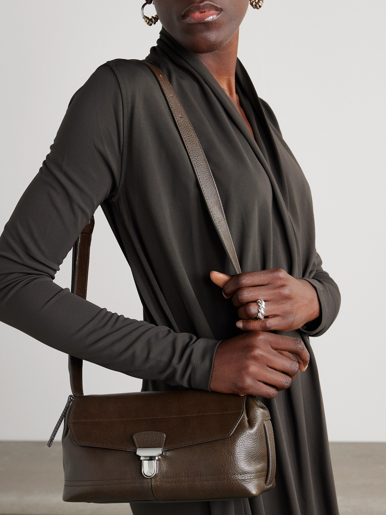 Lemaire Small Gear Textured-leather Shoulder Bag In Brown