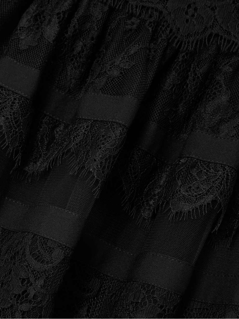 tiered mesh and lace gown