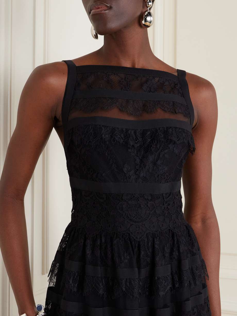 tiered mesh and lace gown