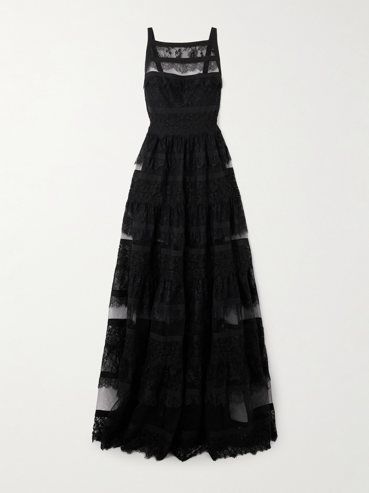 Elie Saab - Tiered Mesh And Lace Gown - Black