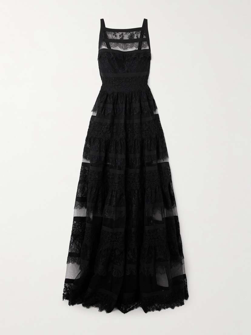 Elie Saab Tiered Mesh And Lace Gown