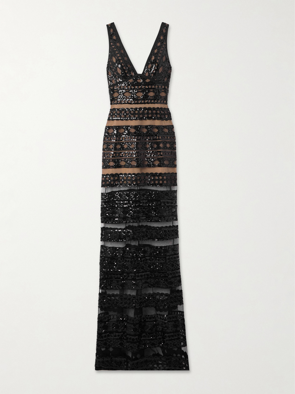 Elie Saab Sequined Lace-trimmed Tulle Gown In Black