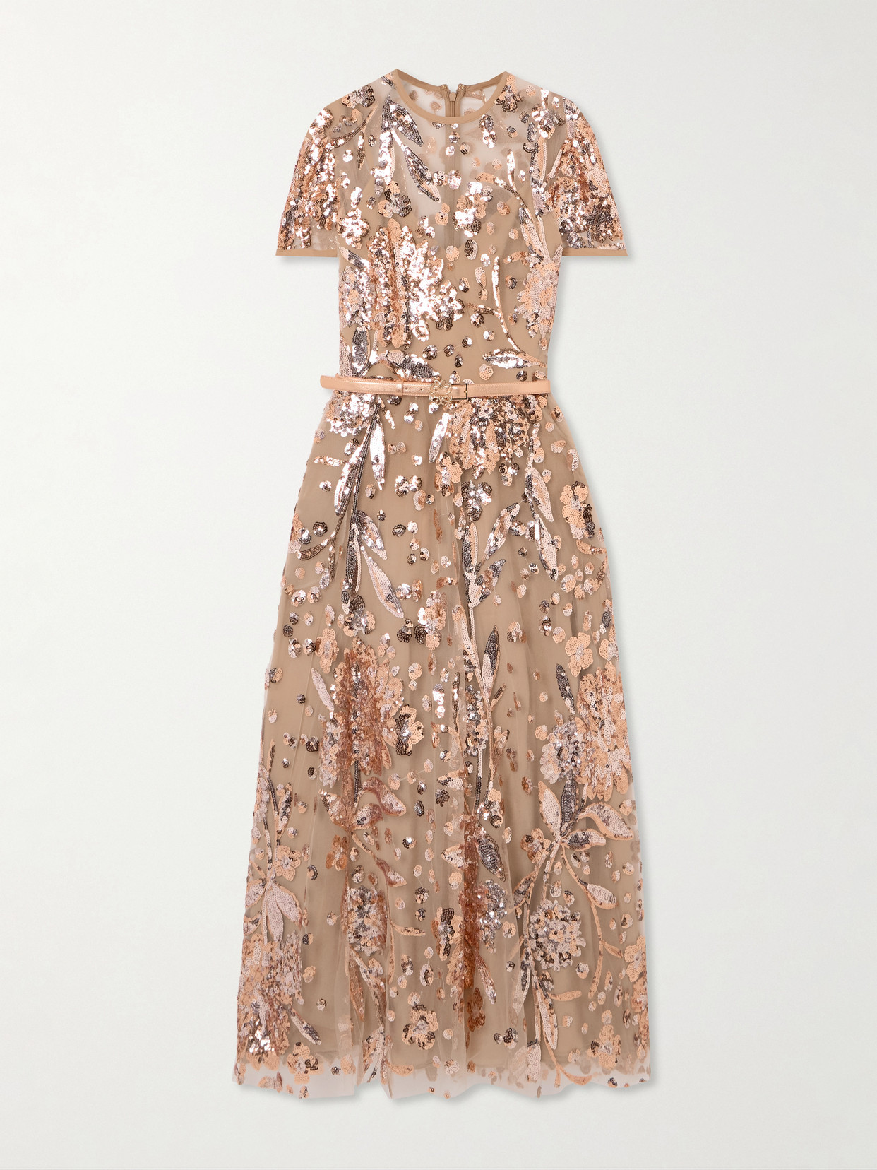 Elie Saab - Belted Sequin-embellished Tulle Midi Dress - Pink