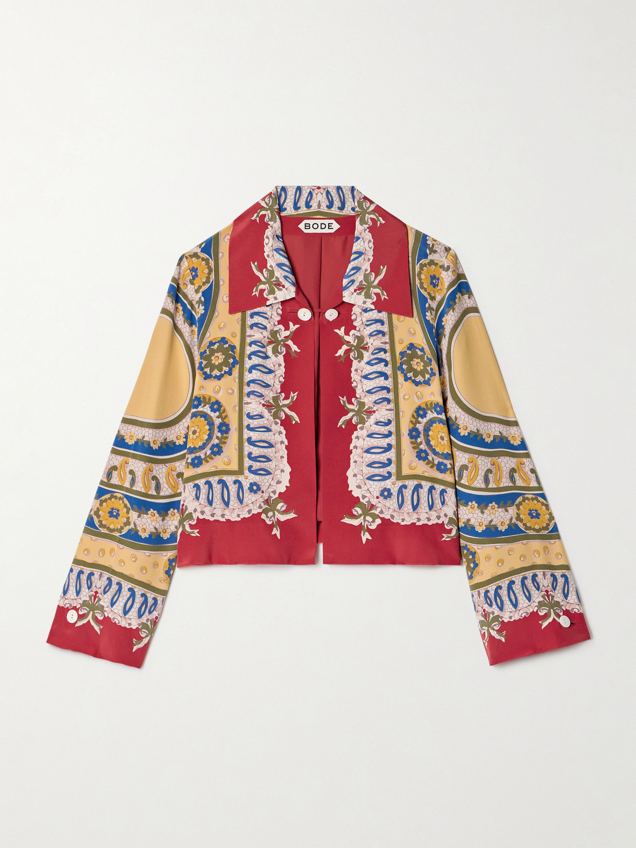 Bode Bricolage Printed Silk Crepe De Chine Jacket In Multi