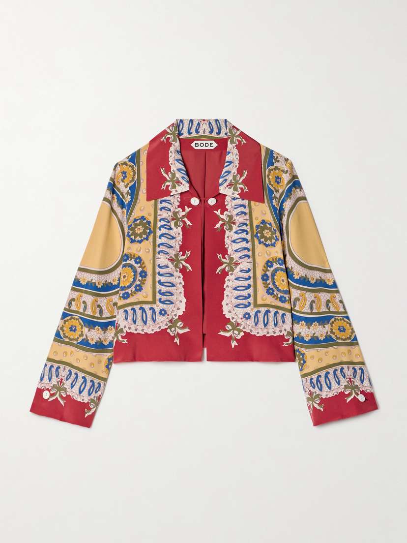 BODE Bricolage Printed Silk Crepe De Chine Jacket