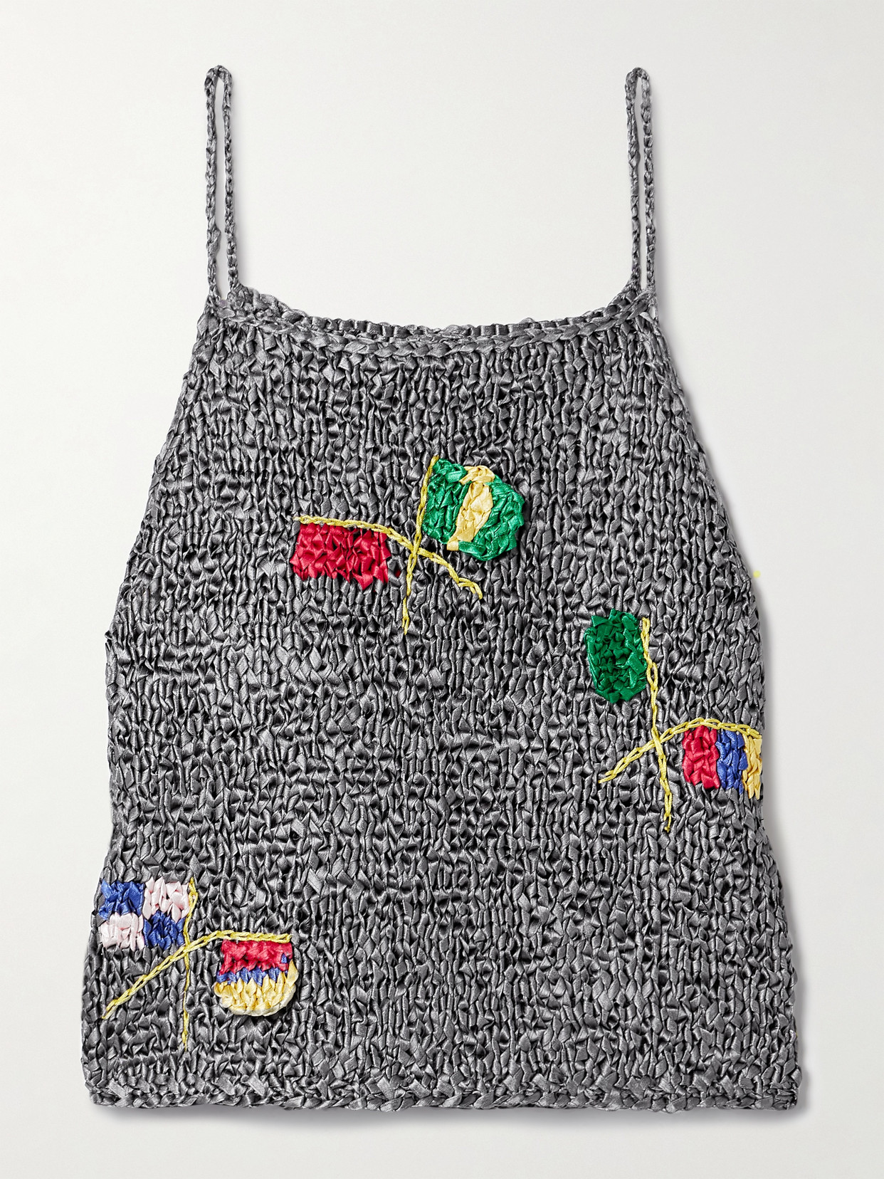 Bode Promenade Crocheted Satin Tank In Gray