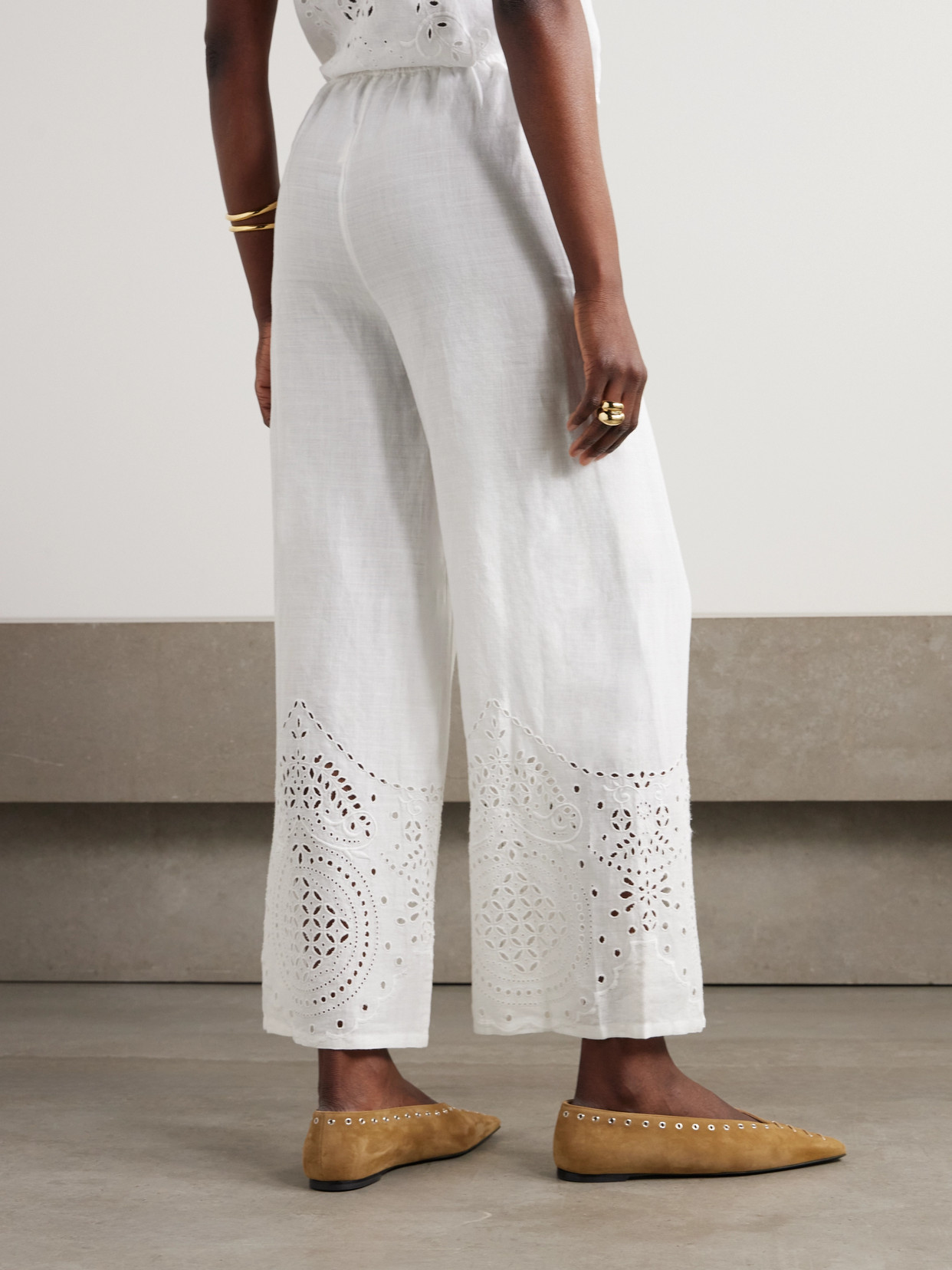 Bode Belvoir Broderie Anglaise Linen Straight-leg Pants In White
