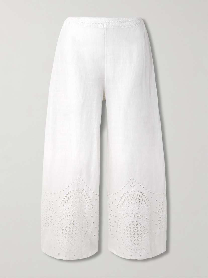 BODE Belvoir Broderie Anglaise Linen Straight-leg Pants