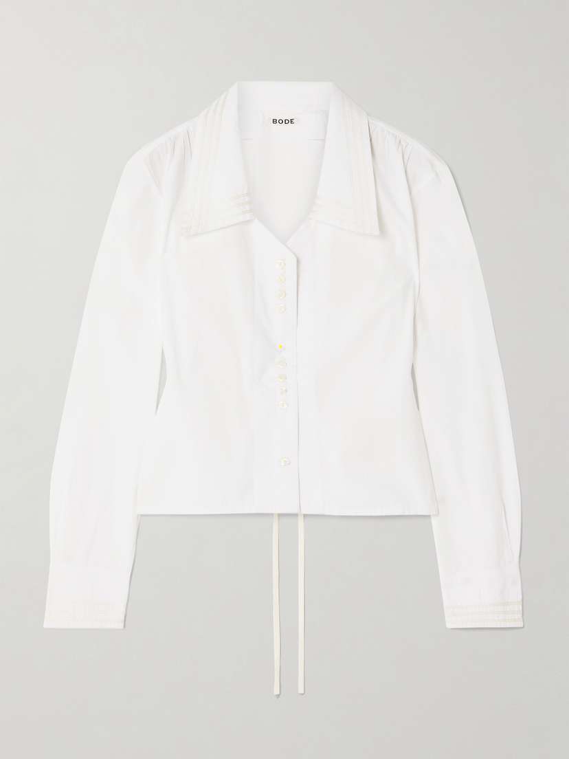 BODE Crosshatch Grosgrain-trimmed Cotton-poplin Shirt