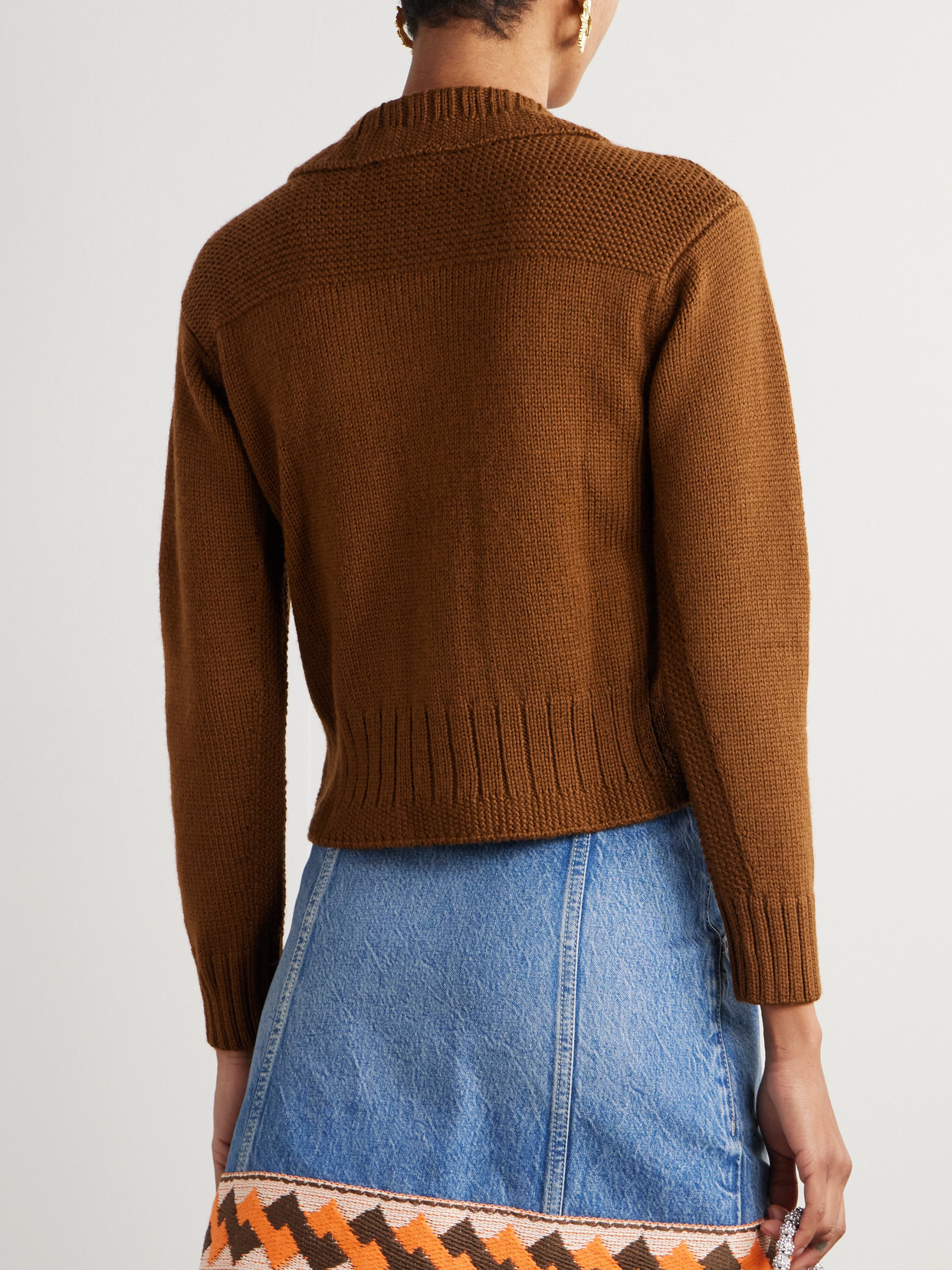 Shop Bode Marion Pompom-detailed Wool Cardigan In Brown