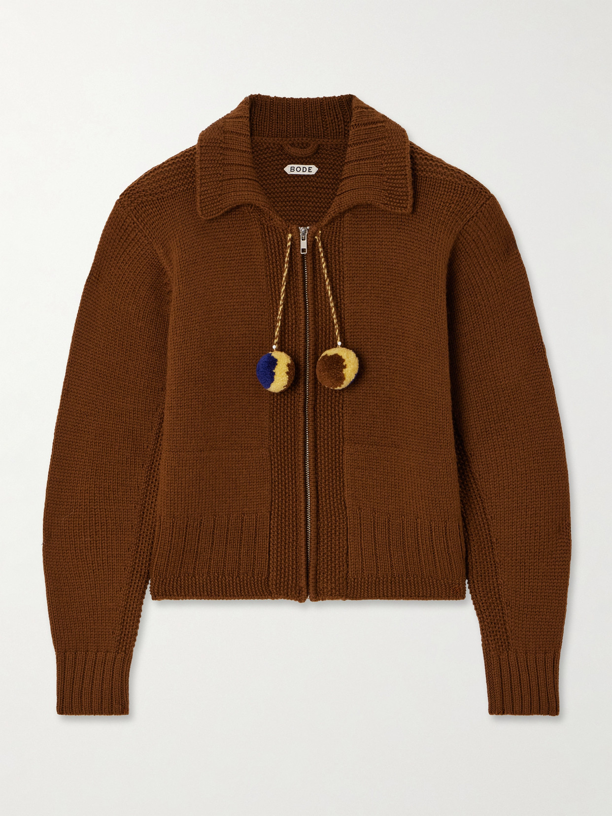 Bode Marion Pompom-detailed Wool Cardigan In Brown
