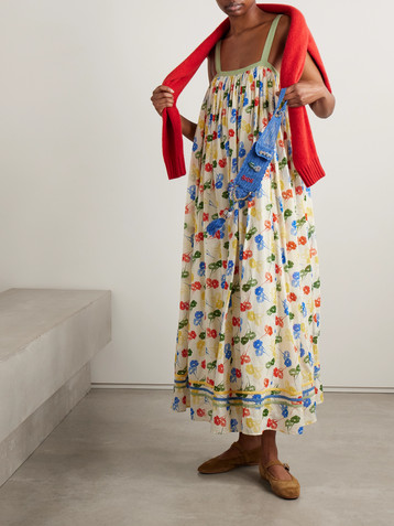 Bode Gathered floral-print cotton-voile maxi dress