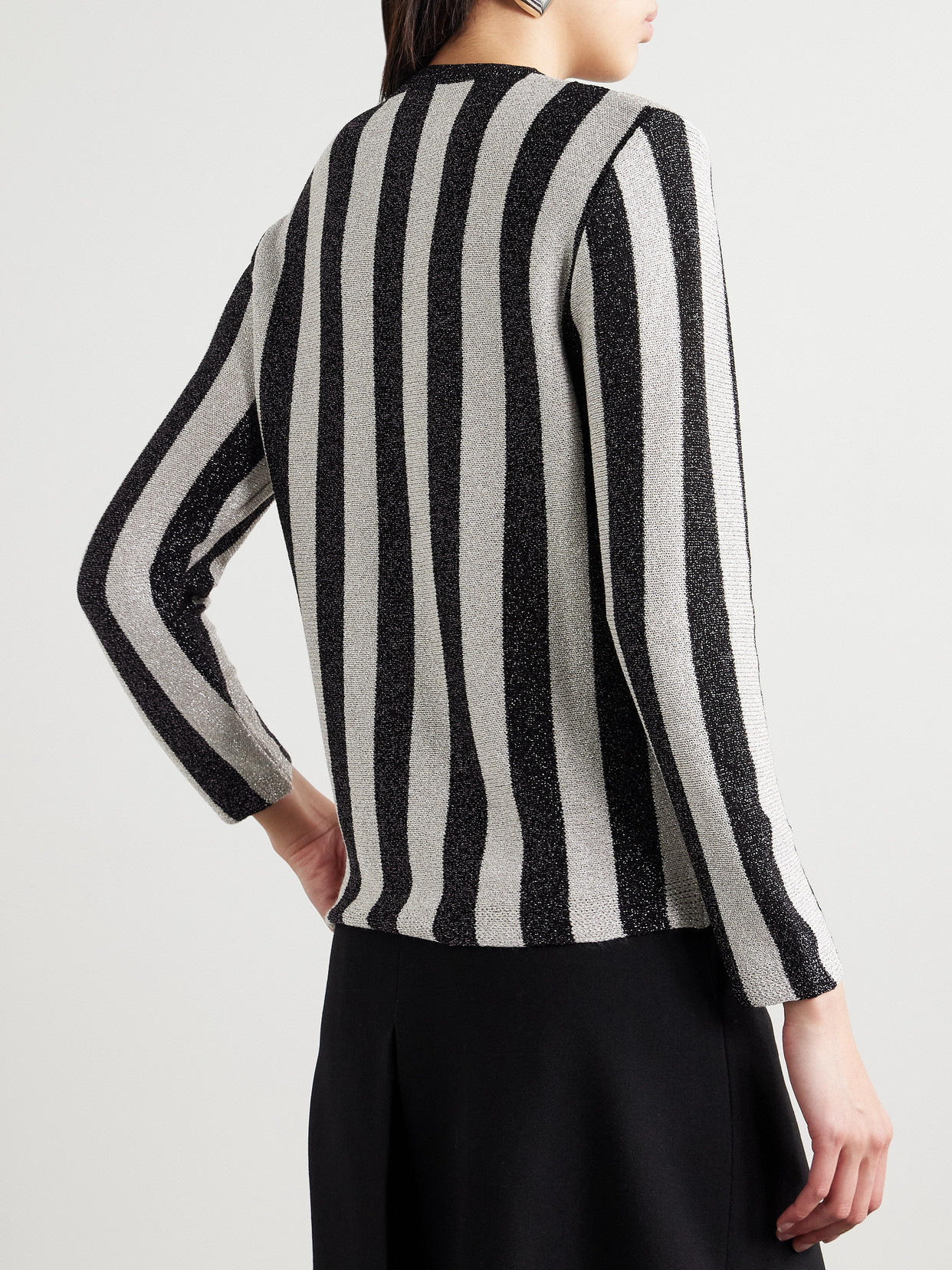Bode Grandstand Metallic Striped Knitted Cardigan In Black