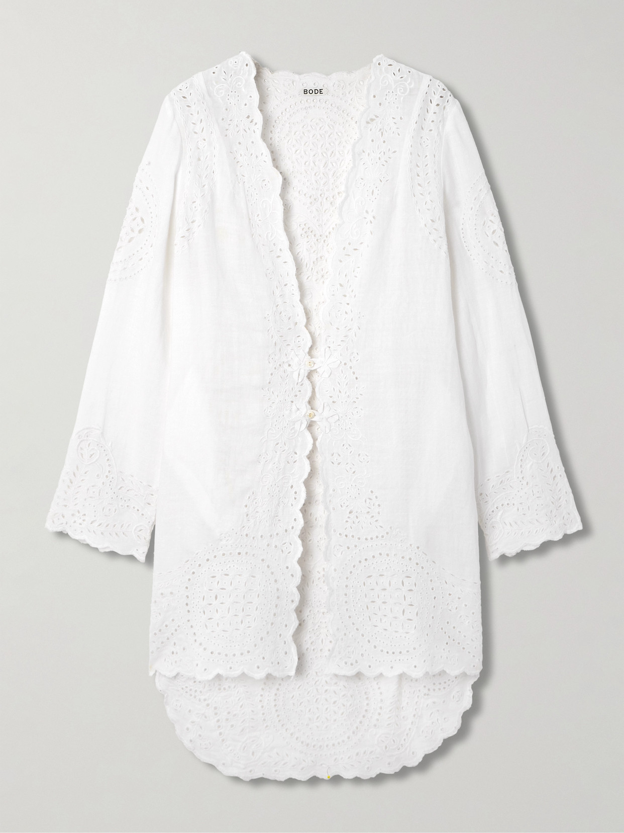 Bode Belvoir Broderie Anglaise Linen Top In White