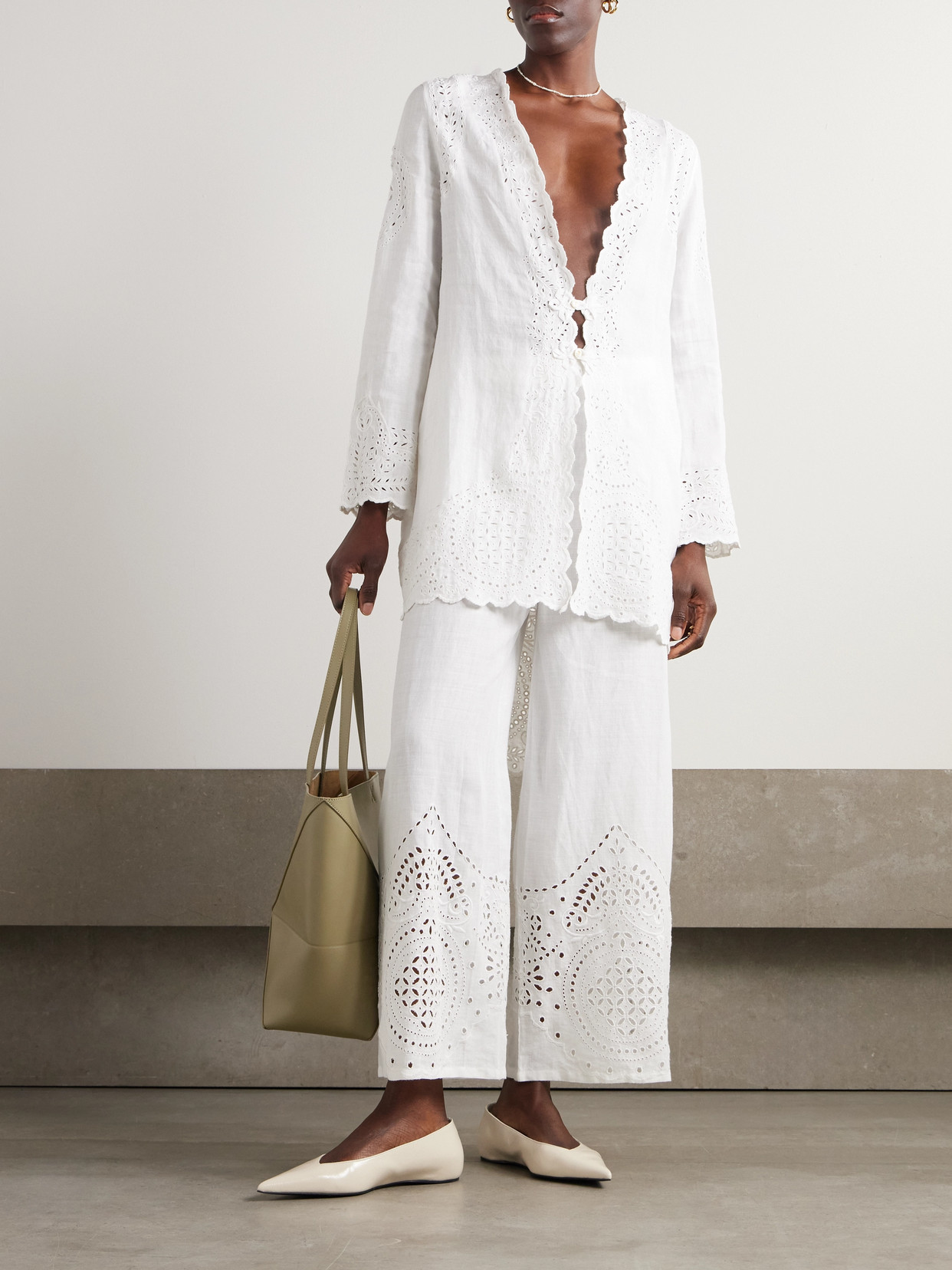 Bode Belvoir Broderie Anglaise Linen Top In White
