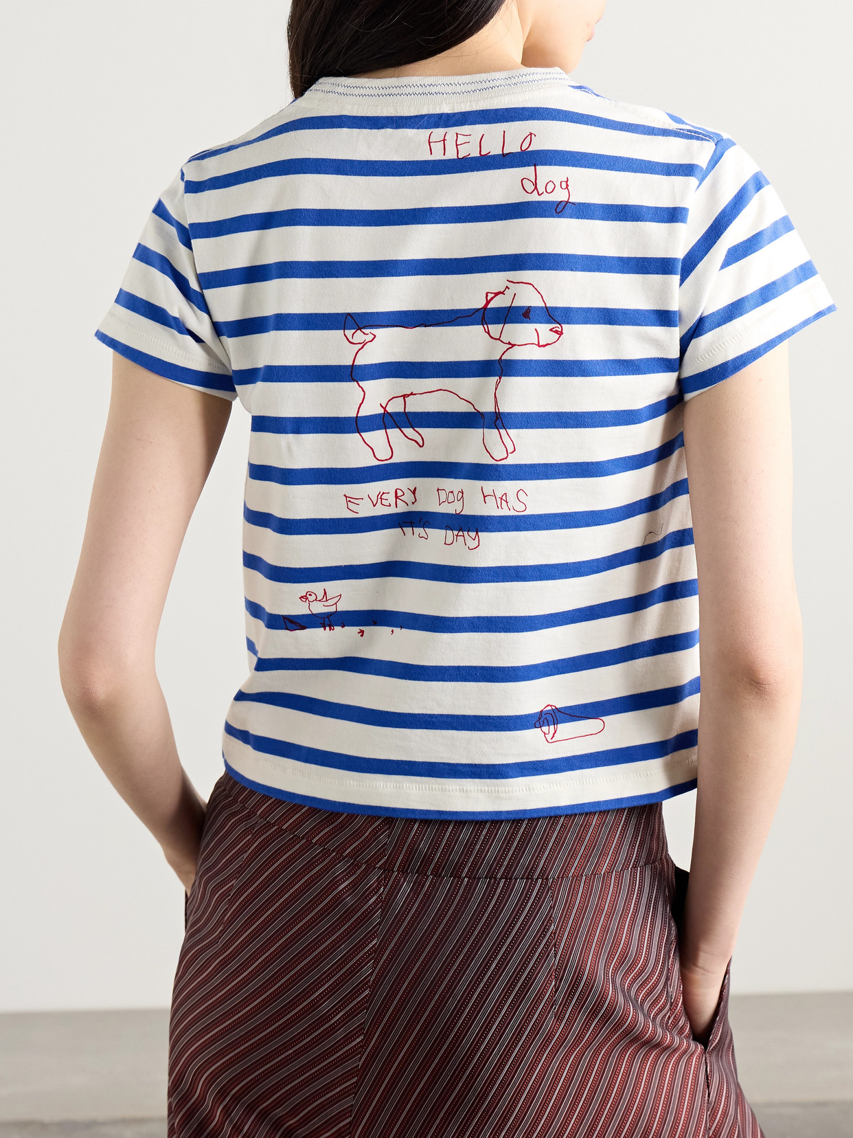 Shop Bode Sails Margate Cropped Embroidered Printed Cotton-jersey T-shirt In Blue