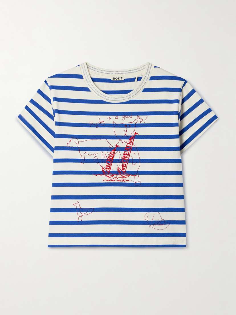 BODE Sails Margate Cropped Embroidered Printed Cotton-jersey T-shirt