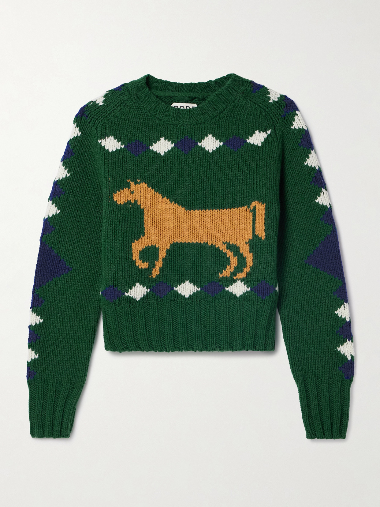 BODE - Diamond Corral Intarsia Wool Sweater - Green