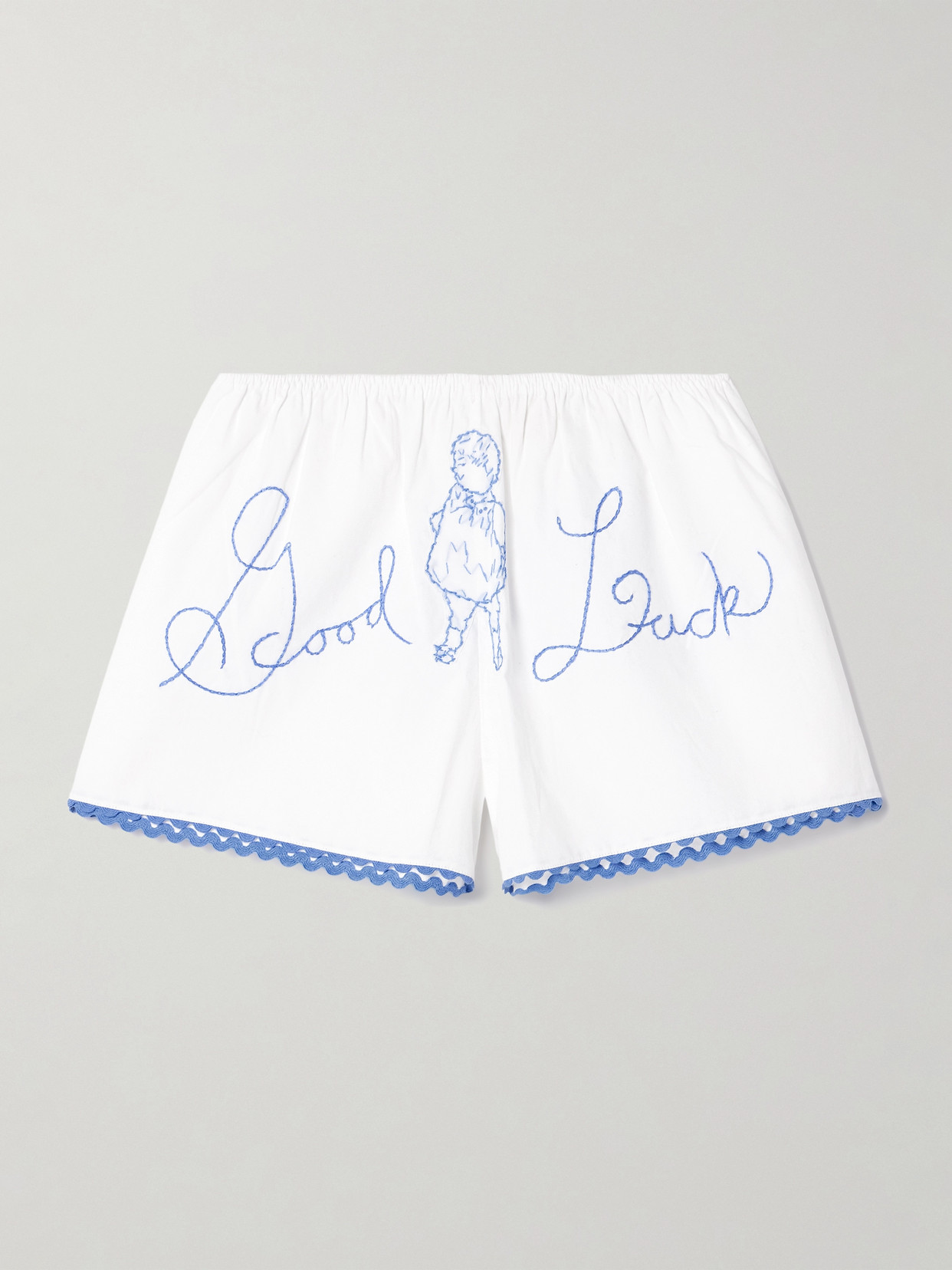 Bode Lucky Baby Scalloped Embroidered Cotton-poplin Shorts In White