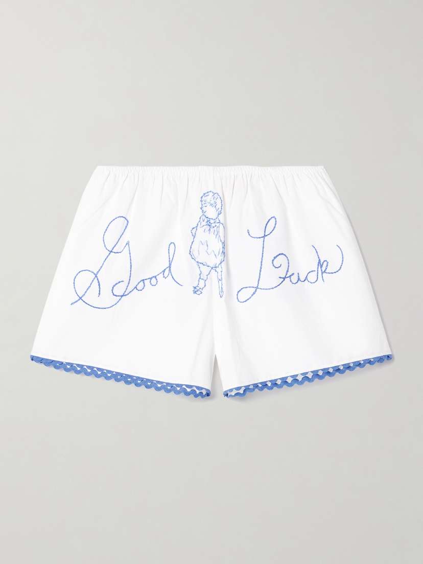 BODE Lucky Baby Scalloped Embroidered Cotton-poplin Shorts