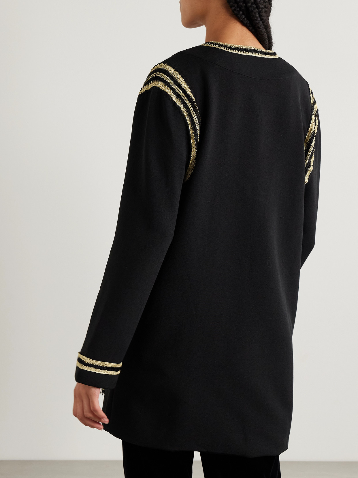 Shop Bode Weedy Crochet-trimmed Crepe Jacket In Black