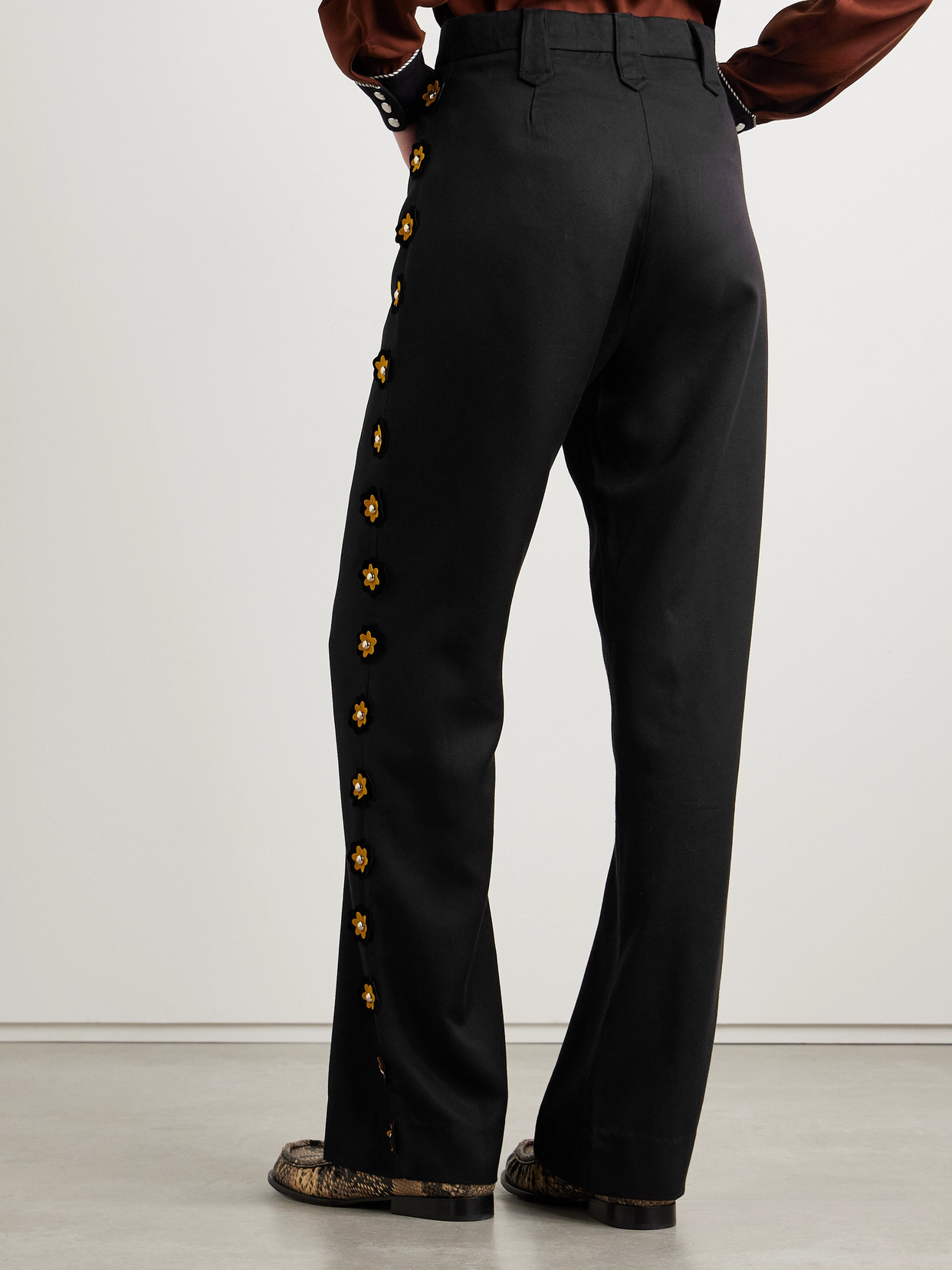 Bode Abilene Studded Appliquéd Twill Straight-leg Pants In Black