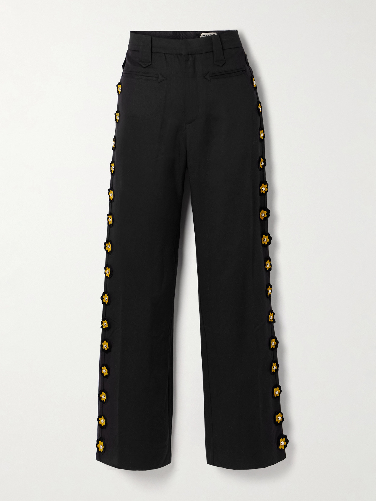 Bode Abilene Studded Appliquéd Twill Straight-leg Pants In Black