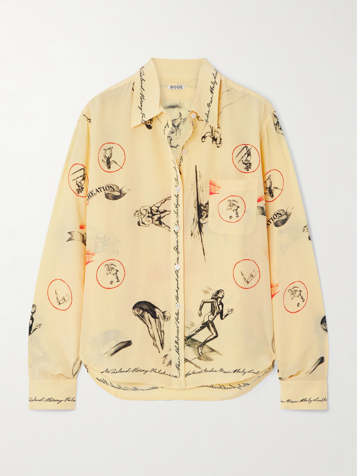 Bode Games Printed Silk-voile Shirt In Yellow