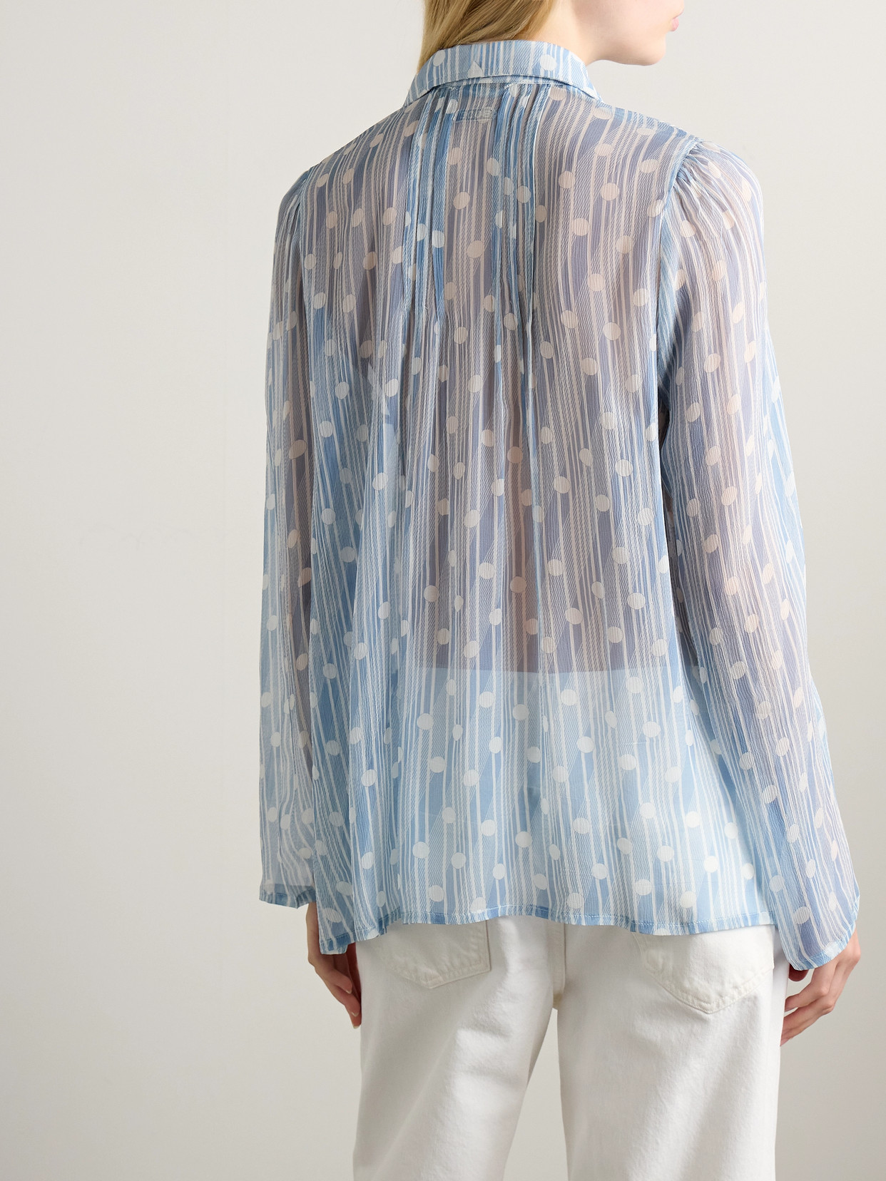 Bode Meridian Printed Silk-georgette Blouse In Blue