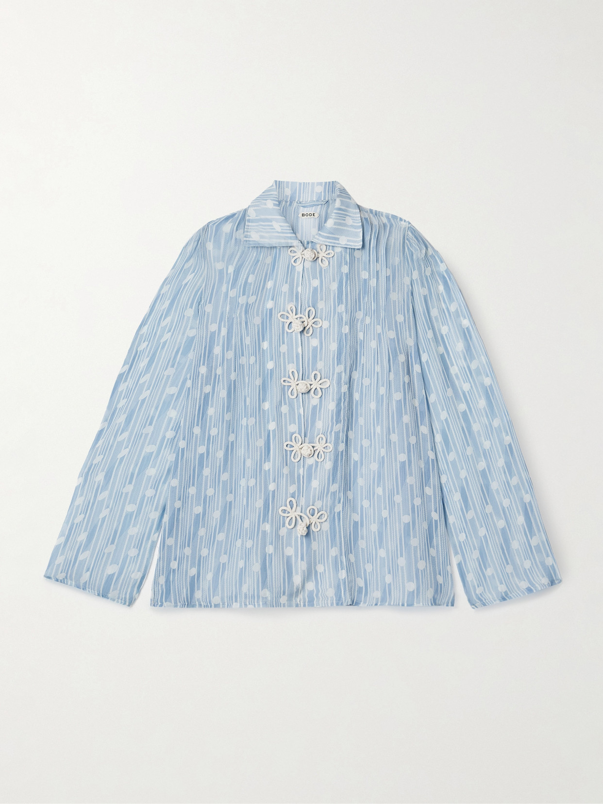 Bode Meridian Printed Silk-georgette Blouse In Blue