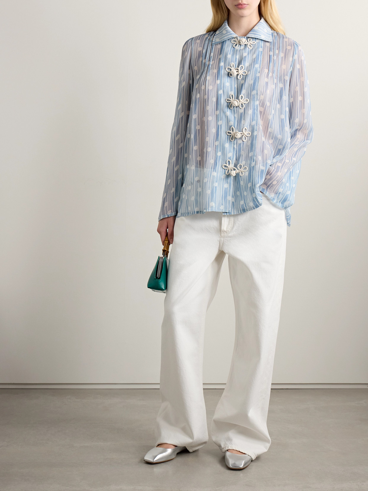 Bode Meridian Printed Silk-georgette Blouse In Blue