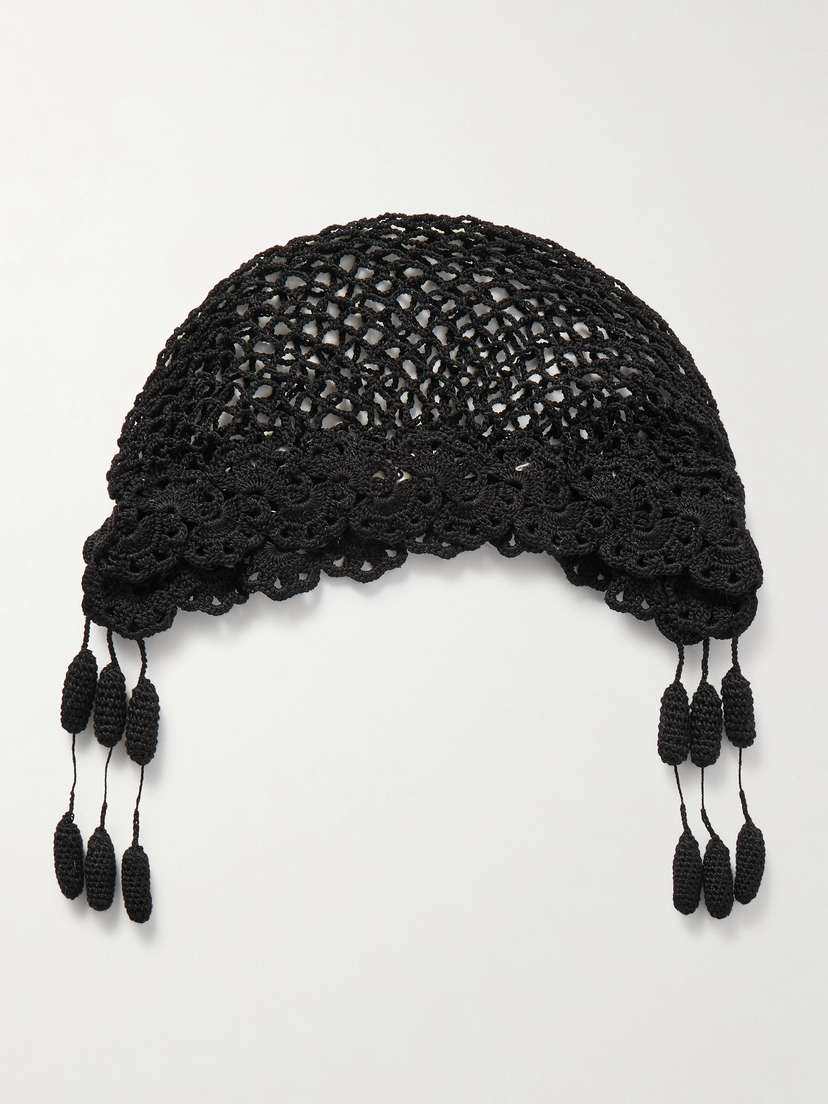 BODE Blossom Tasseled Crocheted Cotton Cap