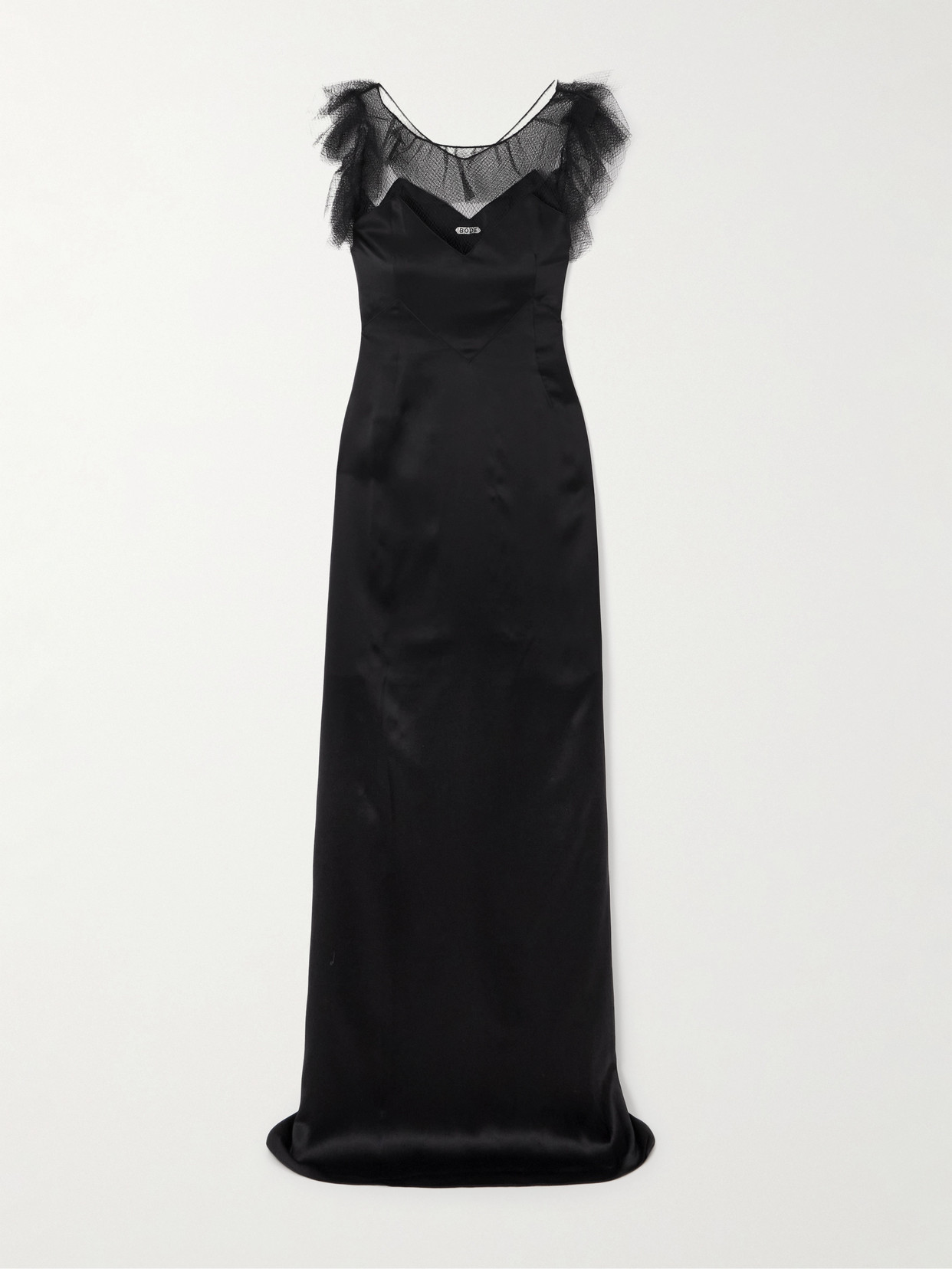 Bode Prima Ruffled Mesh-trimmed Silk-satin Maxi Dress