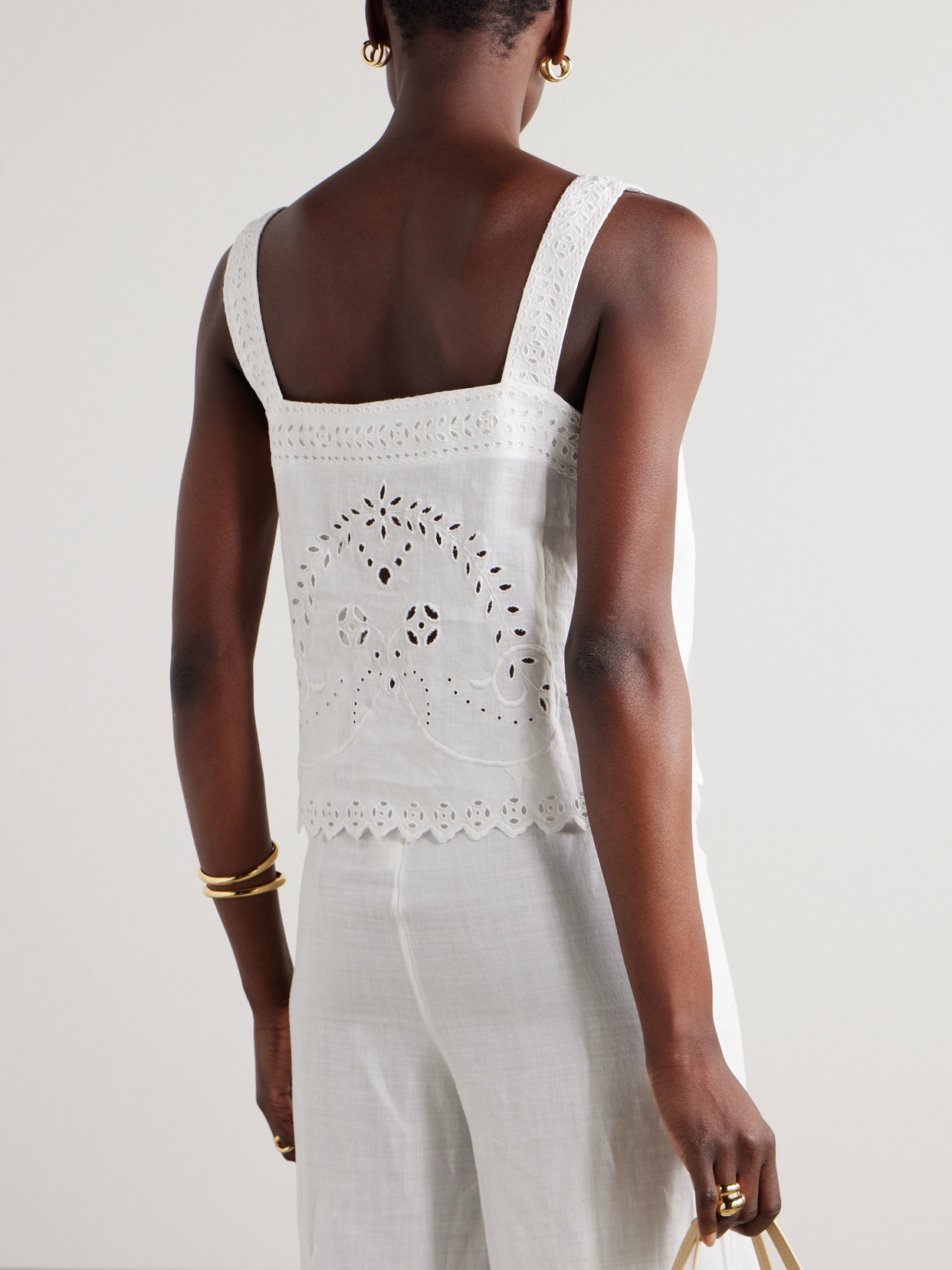 Bode Belvoir Broderie Anglaise Linen Tank In White