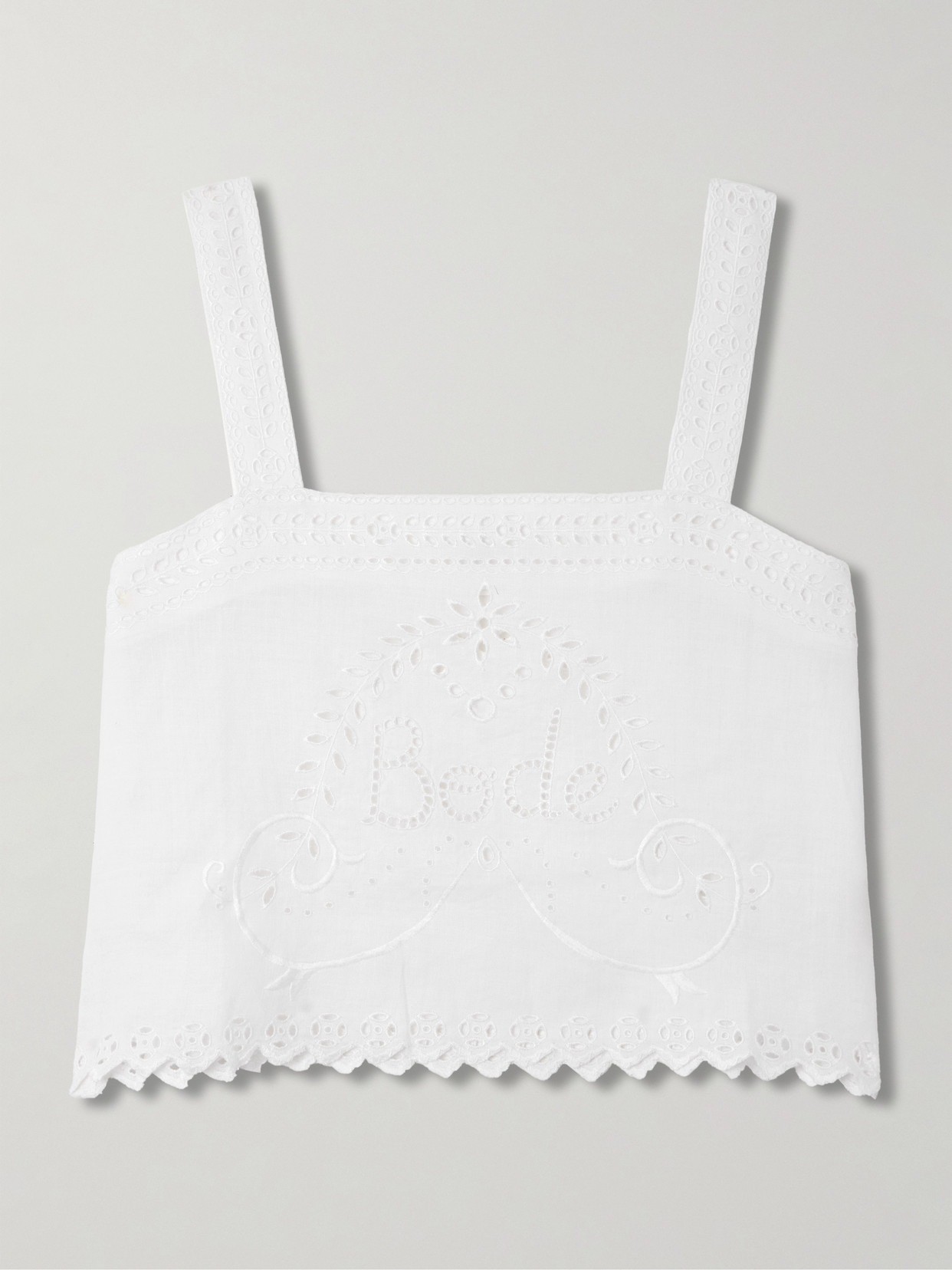 Bode Belvoir Broderie Anglaise Linen Tank In White