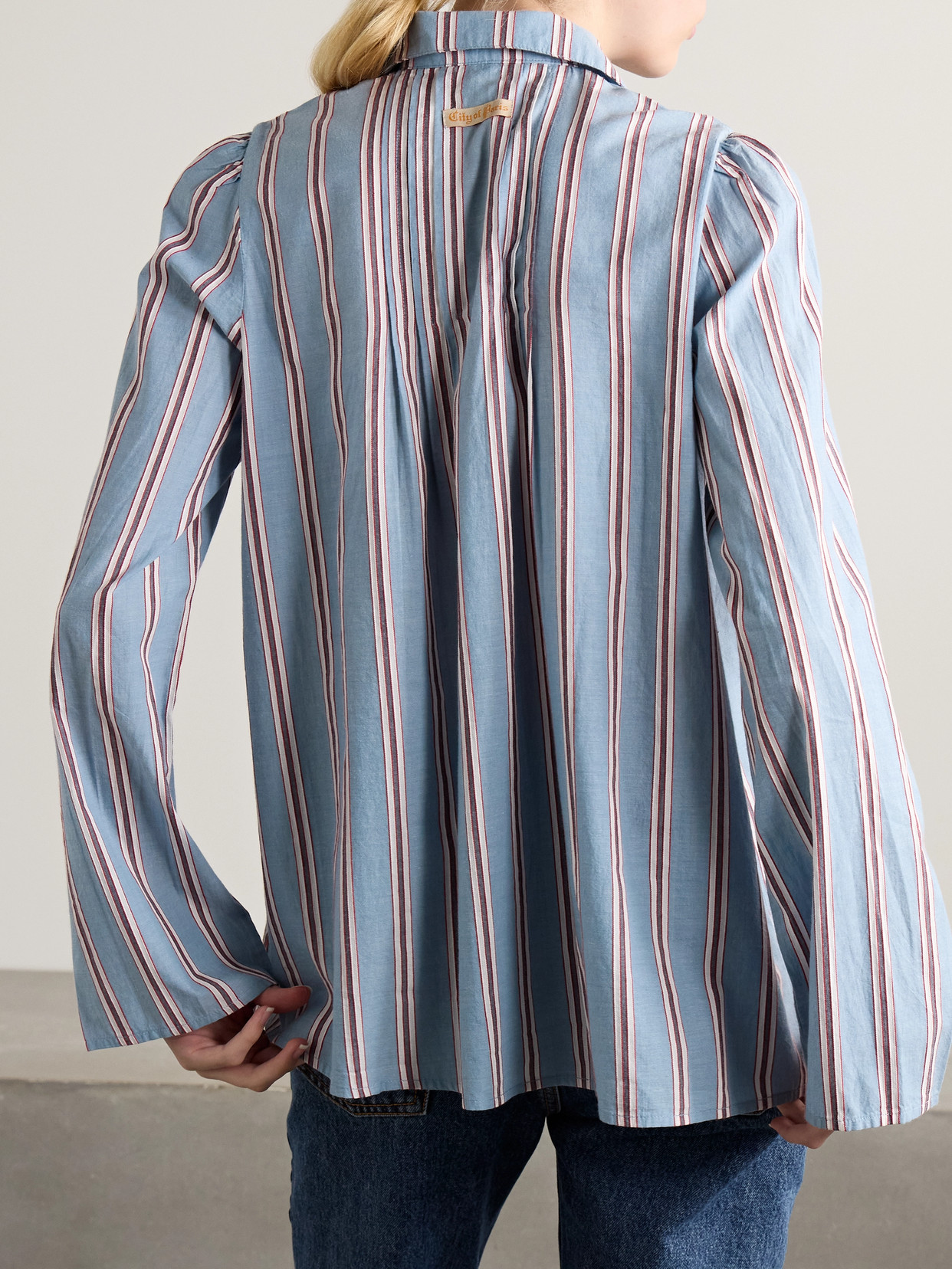 Shop Bode Jonas Embroidered Striped Cotton-voile Shirt In Blue