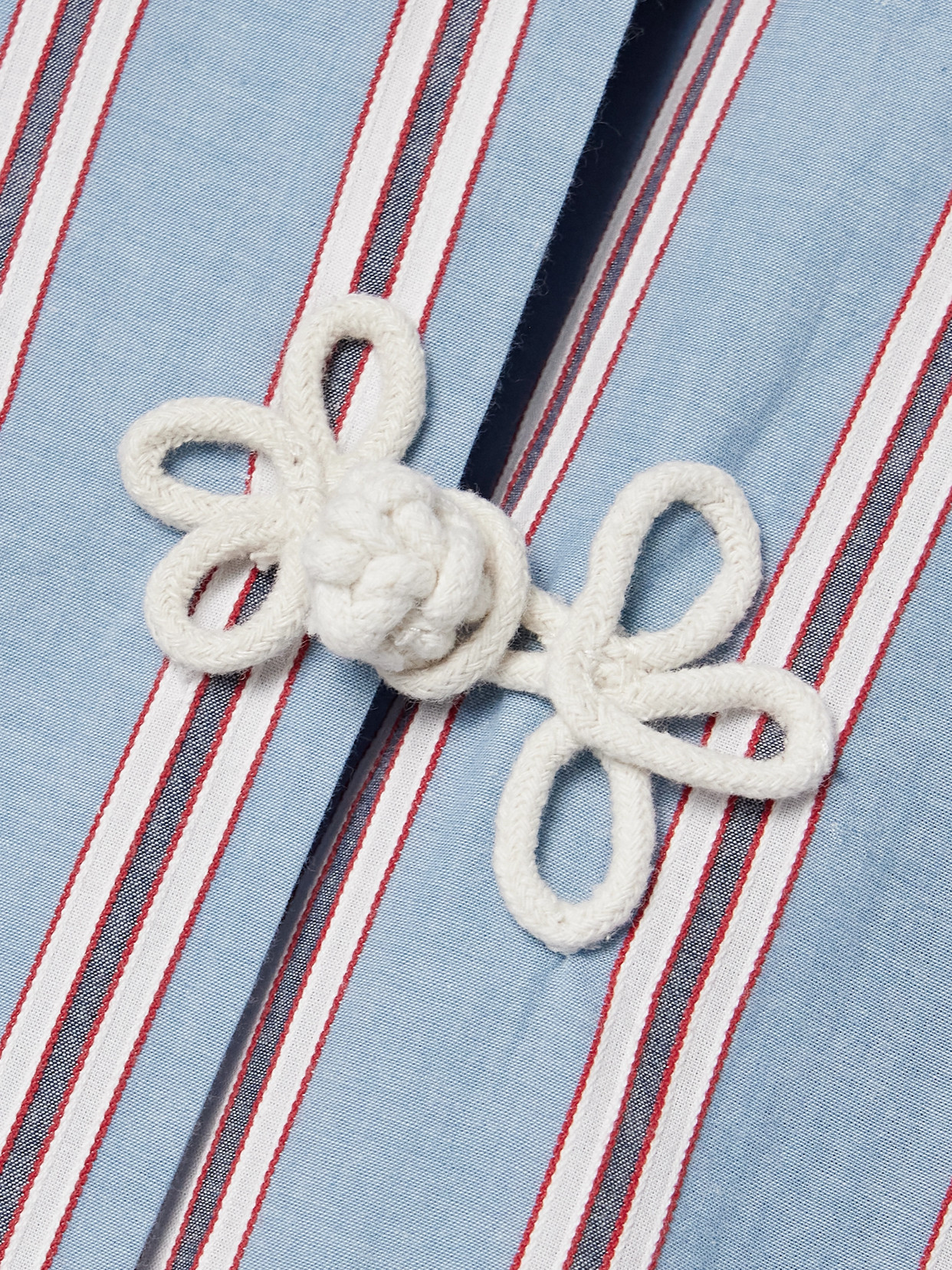 Shop Bode Jonas Embroidered Striped Cotton-voile Shirt In Blue